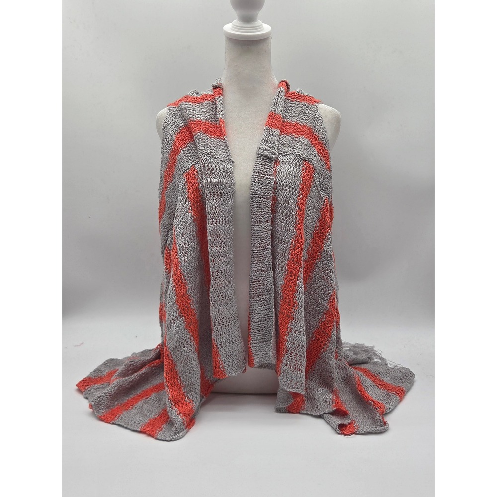 Hayden Los Angeles M/L Gray Coral Open Knit Fringe Vest Cardigan 101-651